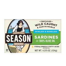 Season Skinless & Boneless Sardines Olive Oil 시즌 순살 정어리 통조림 올리브 오일 (124 g) 6팩, 6개, 124g