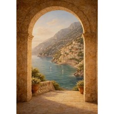 레트로 빌라 석류나무 정원 지중해 해안 전망 포스터 벽 예술 그림 캔버스 홈 장식, 10. 1