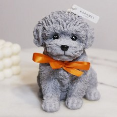 해피유통 강아지 모양 아로마 캔들 로맨틱 귀여운 인테리어 선물용 BJJ001, 그레이 레몬그라스 랜덤 리본