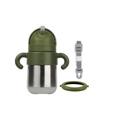 MEROWARE MATT不銹鋼保溫揹帶組 五色可選 保溫便當盒 附揹帶, 大象灰+抹茶綠, 1個, 270ml