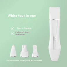 2025 새로 업그레이드 된 가정용 애완 동물 면도기 4 In 1 전기 헤어 트리머 개 고양이 손질 클리퍼 네일, 02 White four in one