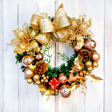 裝飾燈大師 25cm PVC花圈 - 台灣手做精緻盒裝, C款香檳金, 1個