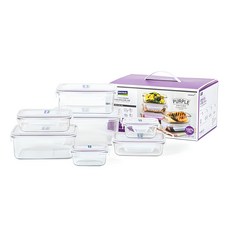 Glasslock 紫色系列長方形保鮮盒 7個, 1組