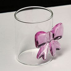 누룸 리본 포인트 유리컵 1P 홈카페 인테리어 오브제 컵, 1개, 핑크