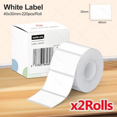 2인치 포켓 미니 열전사 프린터 무선 바코드 라벨 메이커 블루투스 휴대용 접착 사무실 상업, 2Rolls White 40x30mm