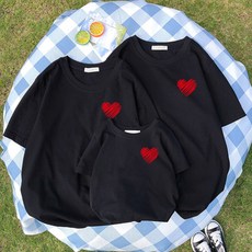 하트 패밀리룩 사진촬영 가족티 심플 돌촬영 빅사이즈 반팔 티셔츠