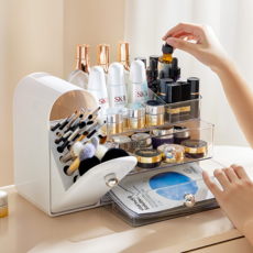 우이지아 브러시 수납형 화장품 정리함 다기능 수납함, 1개, 화이트