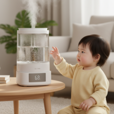 대용량 가열식 가습기 아기 가정용 스텐 저소음 무드등 자동세척, 화이트, 3.8L