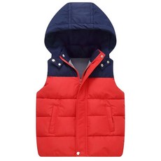 패딩 재킷 숏패딩 자켓 경량 아우터 다운 코트 Happy Cherry 조끼 겨울 푹신한 탈착식 후드 지퍼 업 민소매 5-12T Z-레드 168858