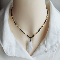 天然新疆和田碧玉本命如意貔貅彌勒佛項鍊繩吊墜原創新品(可調節), 1個, 黑繩彌勒佛