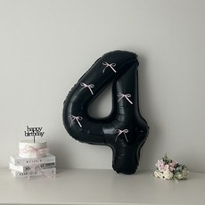 연지마켓 블랙 대형 숫자 풍선 리본 기념일 생일, 1개, 핑크리본 + 블랙숫자 4