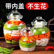 四川精品泡菜罈子 家用加厚玻璃密封罐 食品級醃菜缸 雙層水封防黴酸菜罈 釉下彩960112, 1個, 裝水量10斤特厚款+內蓋+夾子+棉刷,四川特厚高白料玻璃泡菜壇