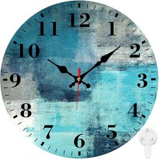 Identiy 원형 벽시계 무소음 배터리 작동 블루밍 해바라기 밭 30.5cm(12인치) 논틱 읽기 쉬운 디스플레이 원형 아날로그 벽시계 사무실 침실 거실 및 주방용 장식, 터키석 그레이 아트 페인팅