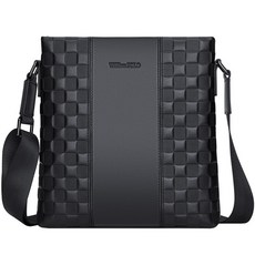 【奧特萊斯】 英皇保羅公文包男包男士休閒單肩包男包頭層牛皮斜挎包商務豎款單肩包, 黑色