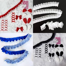 DIY 레이스 리본 꾸미기 세트 네임보드 탑로더 꾸미기 로제트 만들기 탑꾸용품, 1세트, 흰색리본+콩레이스(부자재없음)