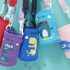 귀여운 공룡 캐릭터 디자인 물병 전용 파우치 스트랩 달린 보온 보냉 보틀 주머니, 1개, 공룡물병파우치 하늘