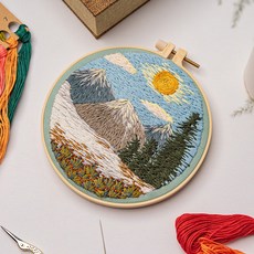 原創新款diy手工刺繡 風景刺繡天空雲朵雪山樹林, CX0636絢麗風景5,材料包 無繡繃, 1個