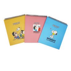 피너츠 스누피 상철 그리드 노트 3종, 3컬러 세트(파랑,분홍,노랑), 1개
