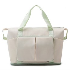 聚財包包 幹濕分離運動手提單肩包 瑜伽健身包 大容量旅行包 可折疊擴展包, 1個, 淺綠色