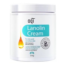 aqi 蘭儂綿羊油乳霜 含燕麥、麥盧卡蜂蜜 適用乾燥和敏感肌膚, 575g, 1個