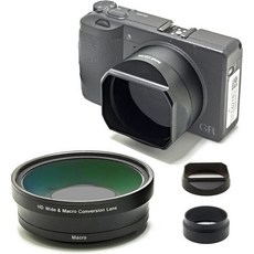포토Z49mm 0.75배 광각 매크로 변환 렌즈 HD 2-in-1 렌즈와 후드 리코 GR III 및 HDF 필터 어댑터 링에 적합 커버 교체 GA-1 GR3