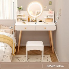 송프리 화장대 미니 원목 가정용 원룸용 수납, 조립형, 3단 이중 + LED 조명 거울 + A