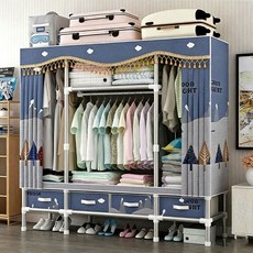 簡易衣櫃 衣櫥 含附抽屜 耐重衣櫃 管徑25MM 布衣櫃 衣櫥 學生宿舍衣櫃 出租房衣櫃, 管徑25長200cm暮雲春樹【五個抽屜】