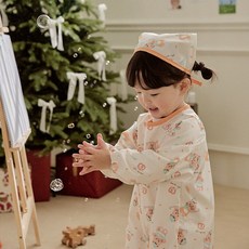 돗투돗 프리미엄 디저트 플라워 유아용 미술 전신가운 지퍼형, 디저트 돗람이(오렌지)