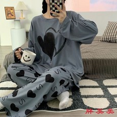 【M-5XL大尺碼】寬鬆舒適長袖睡衣套裝，秋季大碼300斤胖MM居家休閒首選