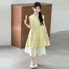 AQWA 女童新款新中式無袖盤扣旗袍連衣裙