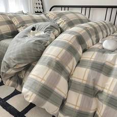 EAVD 빈티지 코튼 이불 스타일 레트로 깅엄 핑크 그리 세트 소프트 100 워싱 옐로우, Twin XL, 01a#gingham 01