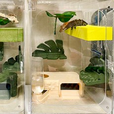 [햄달] 크레 습식 은신처 사육장 세트 크레스티드게코 도마뱀, 1세트, 대 1.릴리화이트(베이지)