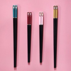 親子合金筷子3雙裝4家用防滑寶寶短小孩分人標志家庭筷一家三口四筷子環保筷防滑筷子耐熱筷子餐具用品, 4人）長kt+長黃貓+短粉貓+短女孩, 1個