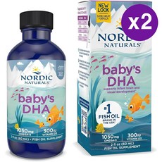 노르딕 내츄럴 베이비 DHA 비타민D 함유 12회분 60ml 2개 Nordic Naturals Babys DHA Unflavored 1050mg Omega 3