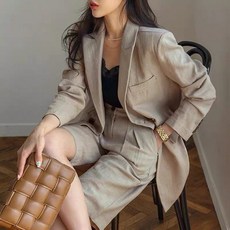 루즈핏 면 린넨 여성 정장 투피스 세트 얇은 캐주얼 반바지 자켓 세트
