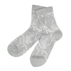 [LINEN & BASIC] 린넨의 느슨한 양말 리프 무늬 여성 양말 대마 리프 그레이
