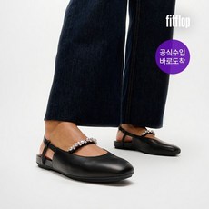 핏플랍 26SS 델리카토 여성 펄 & 크리스탈 레더 슬링백 블랙