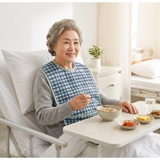성인용 방수 턱받이 노인 식사용 체크 앞치마, 1개, 그린체크 1개, 그린체크