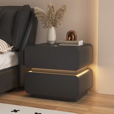 침대 협탁 테이블 낮은 제작 거실 거실협탁 이동식, 다크그레이+조명