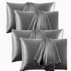 새틴 베개 커버 2개 세트 - 머리카락과 피부를 위한 실키 커버 봉투 클로저가 있는 실크 커버와 유사한 2팩 여성 남성용 선물 (2 블랙 표준) FLCA 129679 8, 4, 다크 그레이