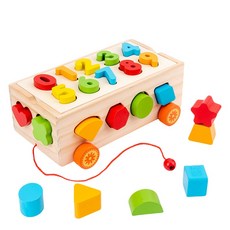 木製數字拖車教具玩具 (學走拖車收納玩具 兒童早教玩具 形狀配對 木製益智玩具 幾何積木 數字認知 數字概念 拖車智力盒), Multicolor, 1個