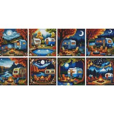 페인팅 가을 풍경 원형 드릴 모자이크 나무 수제 생일 선물 테이블 장식, 1개, 1. CC-062