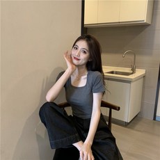 투니스 여성용 무지 크롭탑 반소매 티셔츠