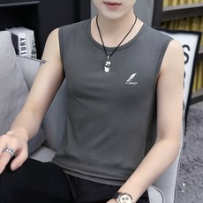 莫代爾圓領男士背心 夏季冰絲透氣運動健身緊身無袖T恤潮流