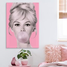 [인메이블] 핑크 오드리햅번 마를린먼로 세트 드로잉 빈티지 인물 포스터 카페 개업 선물 그림 촬영 소품 인테리어 액자, 03.핑크 브리지트, 블랙 메탈액자