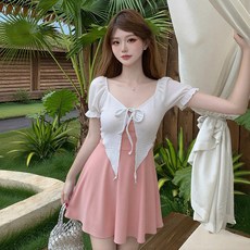 假兩件套裙式泳衣女 顯瘦遮肚保守拼色款