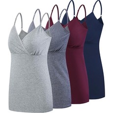 [ 757742 ] 수익 4팩 수유 탱크탑 임산부 면 캐미 모유 수면 브라렛 B-다크 그레이+그레이+버건디+네이비