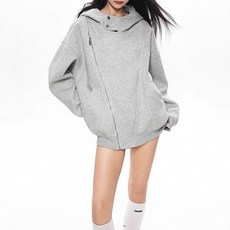 쁘띠꼬모 여성 오버핏 하이넥 후드 집업 자켓 사선지퍼 포켓 스트릿룩 ZJR121932