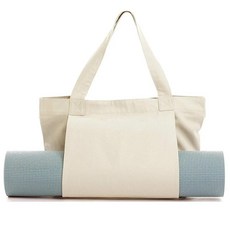 요가 매트 토트백 사이드 포켓이 캔버스 짐 가방 운동 필라테스 여행 일상용, 1개, 2. white