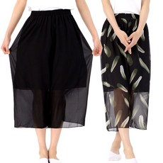 서울양말 플라워 와이드 팬츠 쉬폰 시스루 속바지 레이어드 블랙 통바지